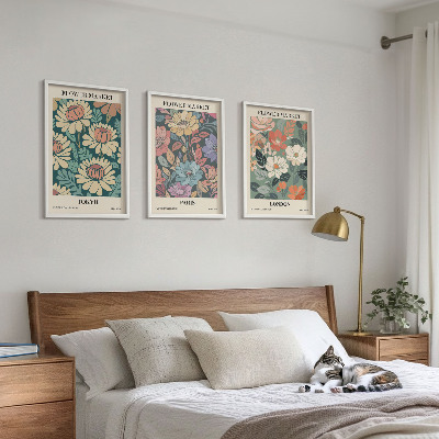 Set tablouri pentru dormitor Postere cu flori Tokyo Paris Londra