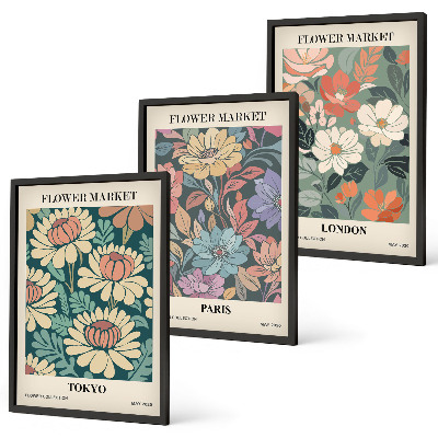 Set tablouri pentru dormitor Postere cu flori Tokyo Paris Londra