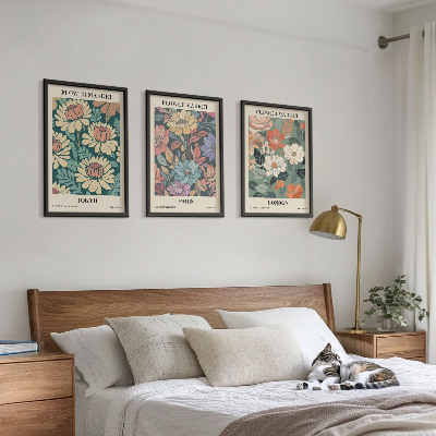 Set tablouri pentru dormitor Postere cu flori Tokyo Paris Londra