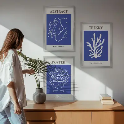 Set de tablouri decorative postere cu design elegant în nuanțe de albastru