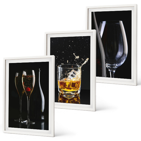 Set tablouri decorative Pahare de vin și whisky pe fundal negru