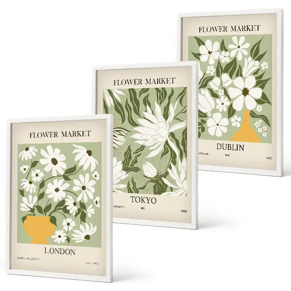 Set de tablouri decorative cu modele florale Londra Tokyo Dublin
