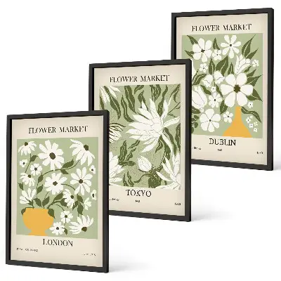 Set de tablouri decorative cu modele florale Londra Tokyo Dublin