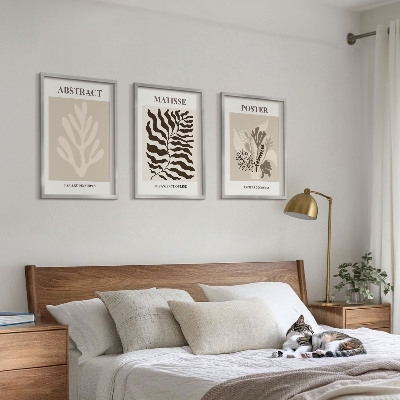 Set tablouri pentru dormitor Modele de plante bej-maro