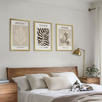 Set tablouri pentru dormitor Modele de plante bej-maro
