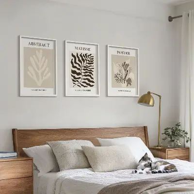 Set tablouri pentru dormitor cu modele de plante bej-maro