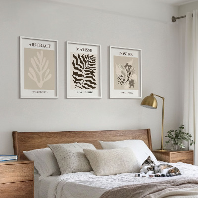 Set tablouri pentru dormitor Modele de plante bej-maro