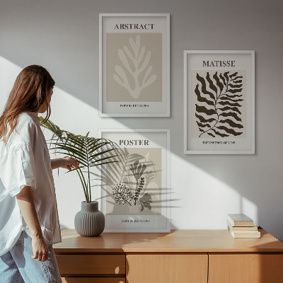 Set tablouri pentru dormitor Modele de plante bej-maro