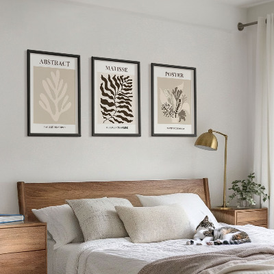 Set tablouri pentru dormitor Modele de plante bej-maro