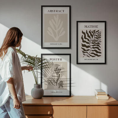 Set tablouri pentru dormitor Modele de plante bej-maro