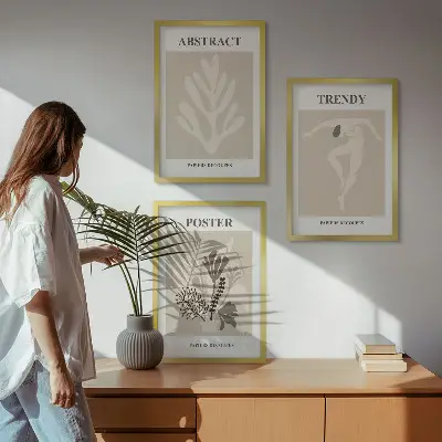 Set tablouri pentru dormitor cu modele florale în nuanțe de bej și maro
