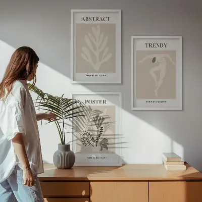 Set tablouri pentru dormitor cu modele florale în nuanțe de bej și maro