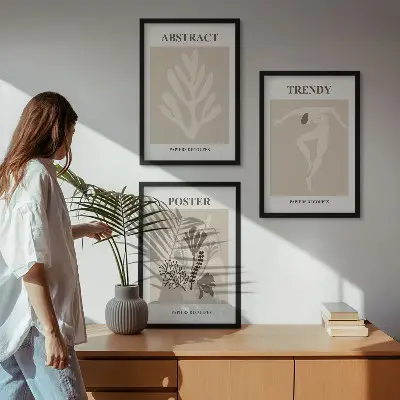 Set tablouri pentru dormitor cu modele florale în nuanțe de bej și maro