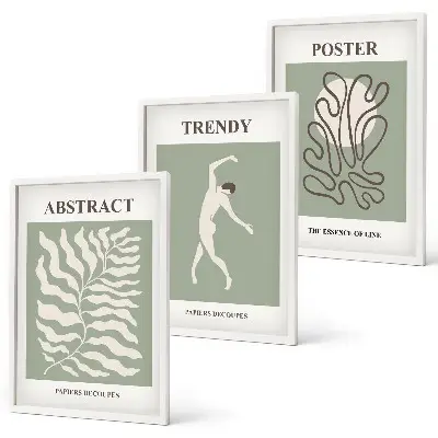 Set de tablouri pentru dormitor cu modele de plante verzi în stil Matisse