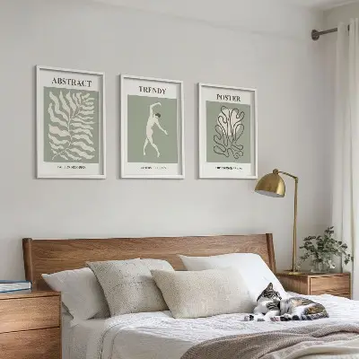 Set de tablouri pentru dormitor cu modele de plante verzi în stil Matisse