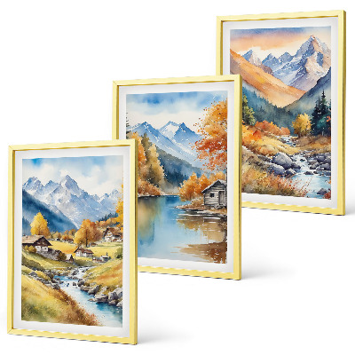 Set tablouri decorative Case de râu în munți de toamnă