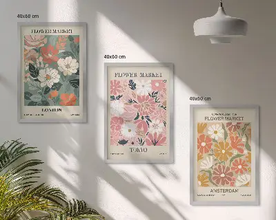 Set de tablouri pentru dormitor cu modele florale inspirate din Londra Tokyo și Amsterdam