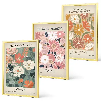 Set de tablouri pentru dormitor cu modele florale inspirate din Londra Tokyo și Amsterdam
