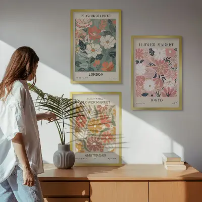 Set de tablouri pentru dormitor cu modele florale inspirate din Londra Tokyo și Amsterdam