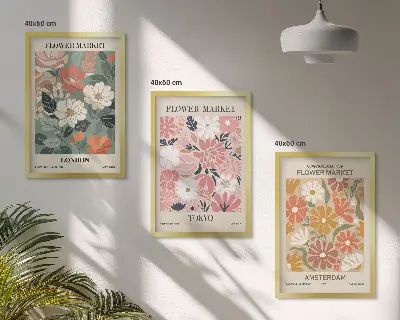 Set de tablouri pentru dormitor cu modele florale inspirate din Londra Tokyo și Amsterdam