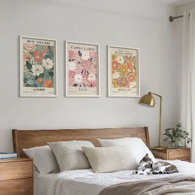 Set de tablouri pentru dormitor cu modele florale inspirate din Londra Tokyo și Amsterdam