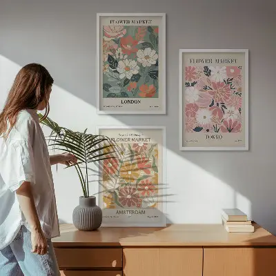 Set de tablouri pentru dormitor cu modele florale inspirate din Londra Tokyo și Amsterdam