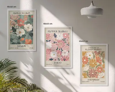Set de tablouri pentru dormitor cu modele florale inspirate din Londra Tokyo și Amsterdam
