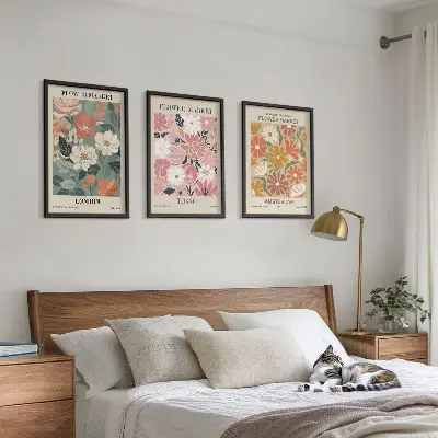 Set de tablouri pentru dormitor cu modele florale inspirate din Londra Tokyo și Amsterdam