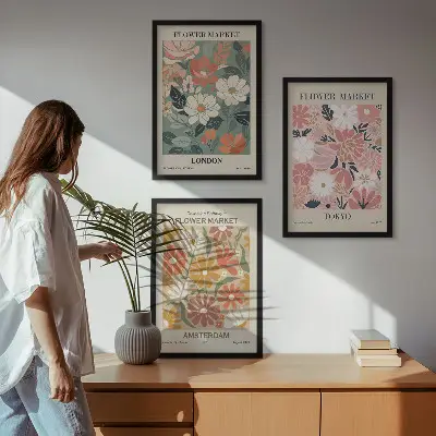 Set de tablouri pentru dormitor cu modele florale inspirate din Londra Tokyo și Amsterdam