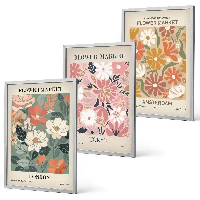 Set de tablouri pentru dormitor cu modele florale inspirate din Londra Tokyo și Amsterdam