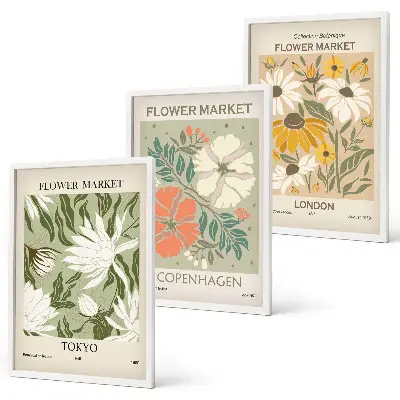 Set de tablouri pentru dormitor cu motive florale din orașe ale lumii