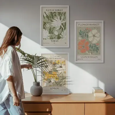 Set de tablouri pentru dormitor cu motive florale din orașe ale lumii