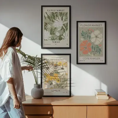 Set de tablouri pentru dormitor cu motive florale din orașe ale lumii