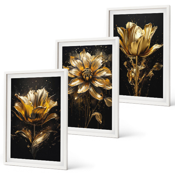 Set tablouri decorative Flori galbene pe un fundal întunecat