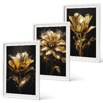 Set tablouri decorative Flori galbene pe un fundal întunecat