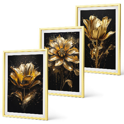 Set tablouri decorative Flori galbene pe un fundal întunecat