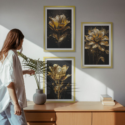 Set tablouri decorative Flori galbene pe un fundal întunecat