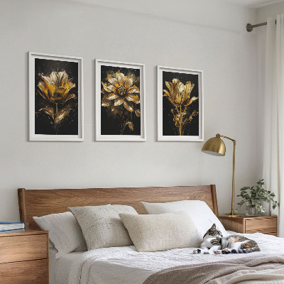 Set tablouri decorative Flori galbene pe un fundal întunecat