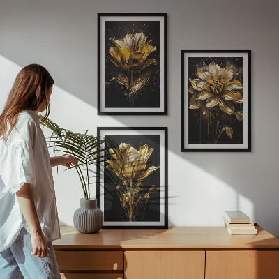 Set tablouri decorative Flori galbene pe un fundal întunecat