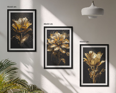 Set tablouri decorative Flori galbene pe un fundal întunecat
