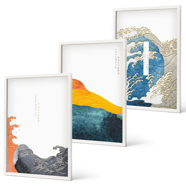 Set tablouri pentru dormitor Valuri de stil grafic japonez
