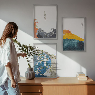 Set tablouri pentru dormitor Valuri de stil grafic japonez