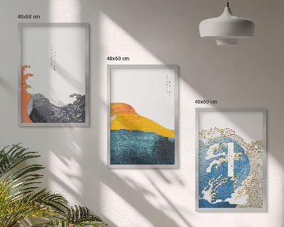 Set tablouri pentru dormitor Valuri de stil grafic japonez