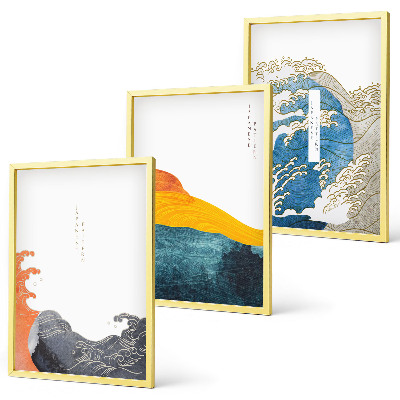 Set tablouri pentru dormitor Valuri de stil grafic japonez