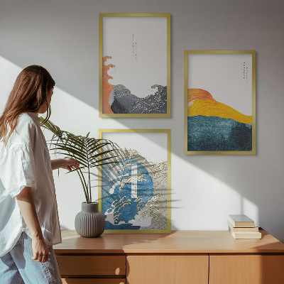Set tablouri pentru dormitor Valuri de stil grafic japonez