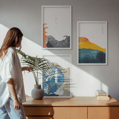 Set tablouri pentru dormitor Valuri de stil grafic japonez
