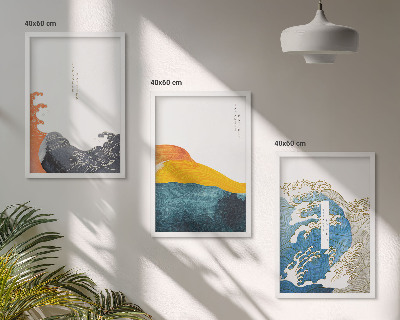 Set tablouri pentru dormitor Valuri de stil grafic japonez