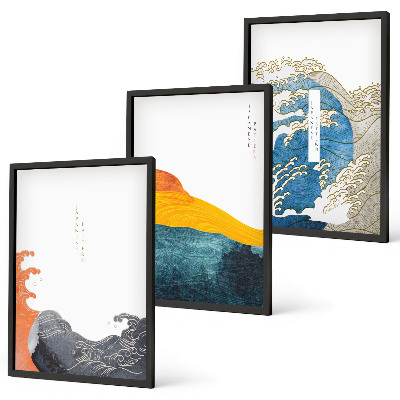 Set tablouri pentru dormitor Valuri de stil grafic japonez