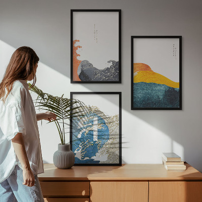 Set tablouri pentru dormitor Valuri de stil grafic japonez