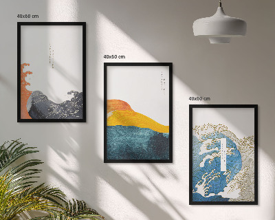 Set tablouri pentru dormitor Valuri de stil grafic japonez